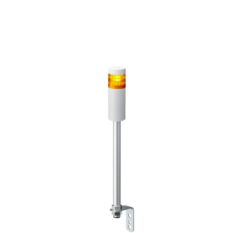 Patlite LR5-102LENW-Y 1-tier 50mm diameter, 24V DC, L-bracket pole-mount Signal Tower with RJ-45 port for LAN Connection; Off-white body, IP65, Amber LED; Buzzer module sold separately