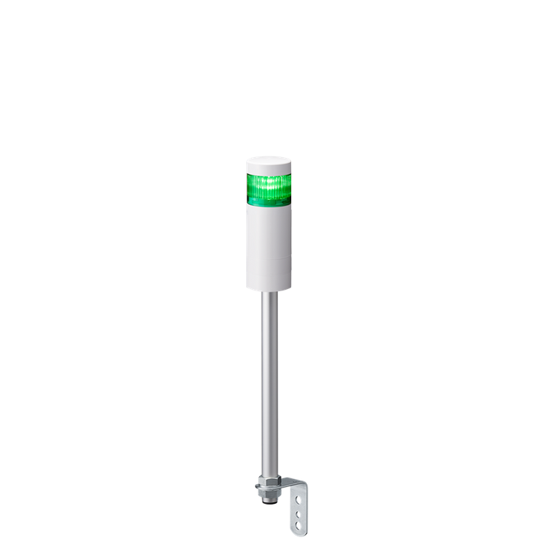 Patlite LR6-102L4NW-G 1-tier 60mm diameter, 24V DC Pole-mount Signal Tower with L-bracket; 4-pin M12 connector, Off-white body, IP54, Green LED (supports up to 3 LED)
