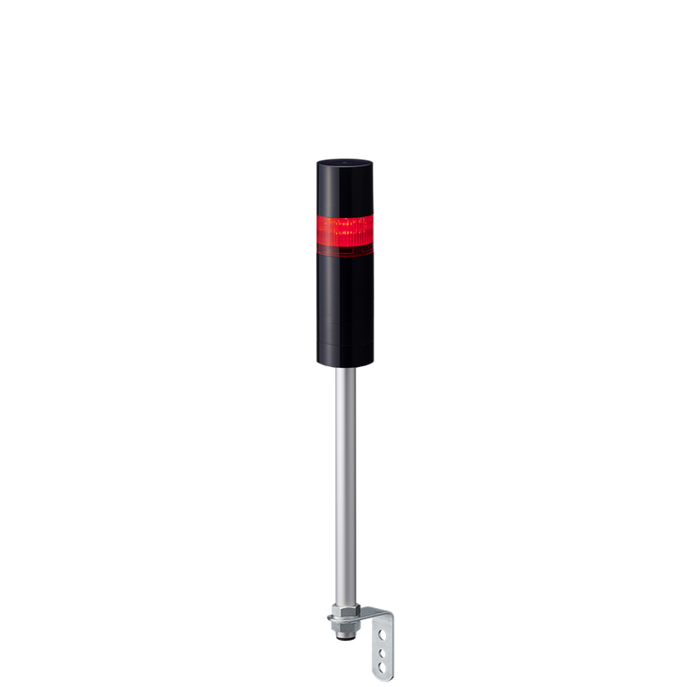 Patlite LR6-102L5BK-R 1-tier 60mm diameter, 24V DC Pole-mount Signal Tower with L-bracket; 5-pin M12 connector, Black body, IP54, buzzer and Red LED (supports up to 3 LED and buzzer)