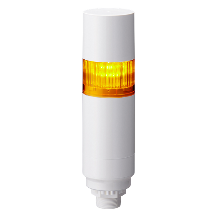 Patlite LR6-102W5BW-Y 1-tier 60mm diameter, 24V DC Signal Tower with multi-mount 1/2" NPT socket and M30 external threads; 5-pin M12 connector, Off-white body, IP65, buzzer and Amber LED (supports up to 3 LED and buzzer)
