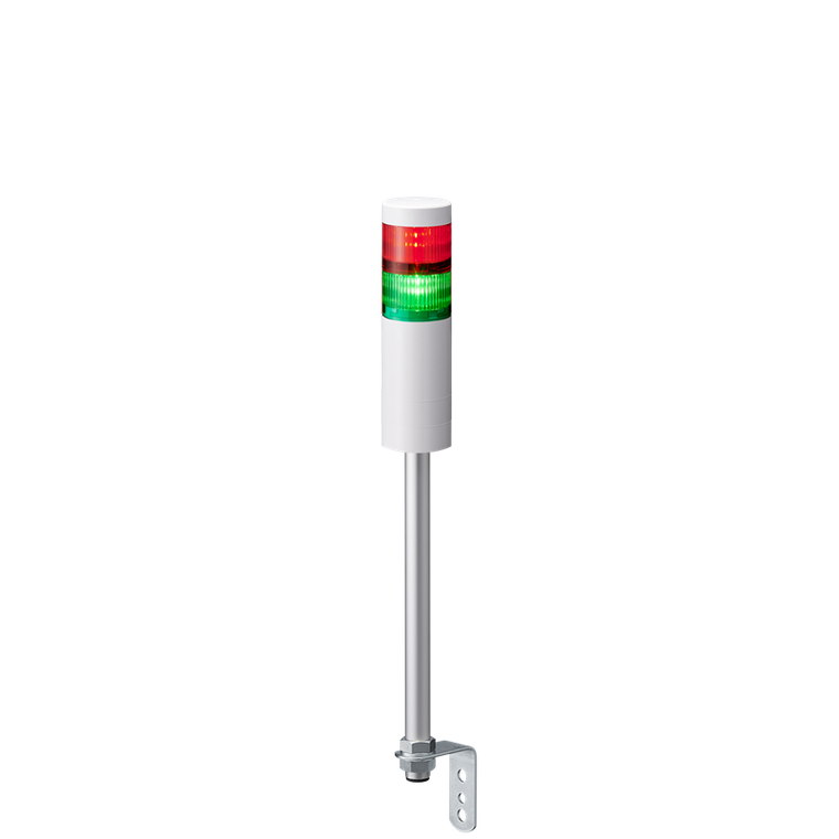 Patlite LR6-202L4NW-RG 2-tier 60mm diameter, 24V DC Pole-mount Signal Tower with L-bracket; 4-pin M12 connector, Off-white body, IP54, Red, Green LED (supports up to 3 LED)