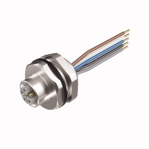 Turck FK56PL-2/14.5/NPT M12 Power Receptacle, Front Mount, 63V, 2m Conductor Length, 0.5m Cable, Female L-code, 4-pole + FE with 1/2?-14 NPT Thread