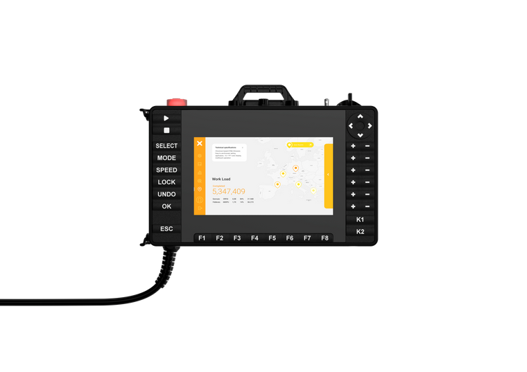 EXOR X7 Smart Wired PoE Mobile HMI Handheld, 7" PCAP Multitouch, Power over Ethernet, Emergency Stop, 35-Button Keypad (X7-SMART-WIRED-POE)