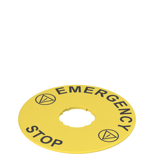Pizzato VE TF32D5102 Emergency Stop Label - 90mm Yellow Disc with Shaped Hole for Safety Compliance