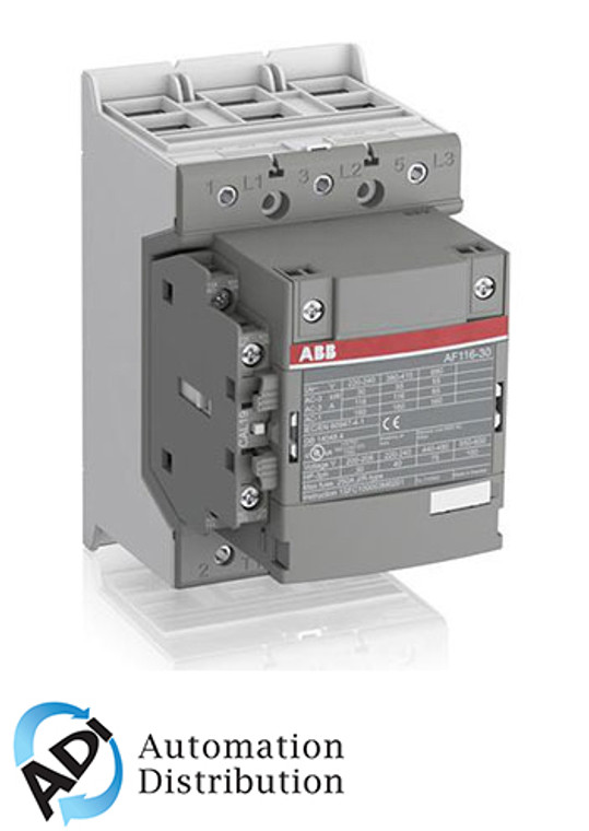 ABB AF116-30-11-14 3-Phase Contactor, 104A, 250-500VAC/DC with Pre-Mounted Auxiliary Contacts and Surge Protection