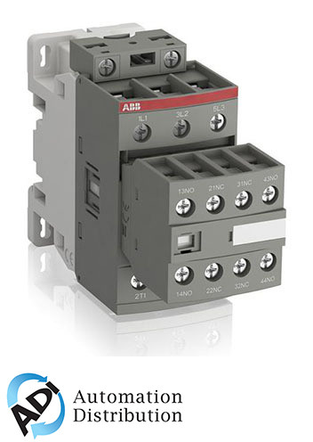 ABB AF26-30-22-13 Contactor, 3-Pole, 25.3A, 100-250V AC/DC with Built-in Surge Protection and Auxiliary Contacts