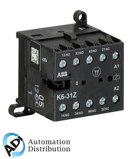 ABB K6-31Z-01 Mini Contactor Relay, 24V, 4 Pole, Screw Terminals, Silent Coil, Rail/Wall Mountable  Ideal for Residential, Commercial & Industrial Applications