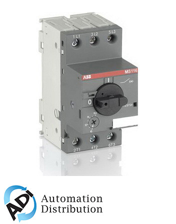 ABB MS116-6.3 Manual Motor Protector, 3-Phase, 4.0-6.3A Range, 50 kA Short-Circuit Capacity, UL/CSA/CE Approved