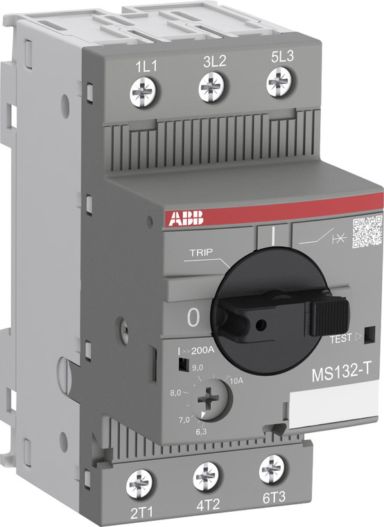 ABB MS132-4.0T Manual Motor Starter for Transformer Protection, 4.0 A, 100 kA Breaking Capacity, Compact 45 mm Design