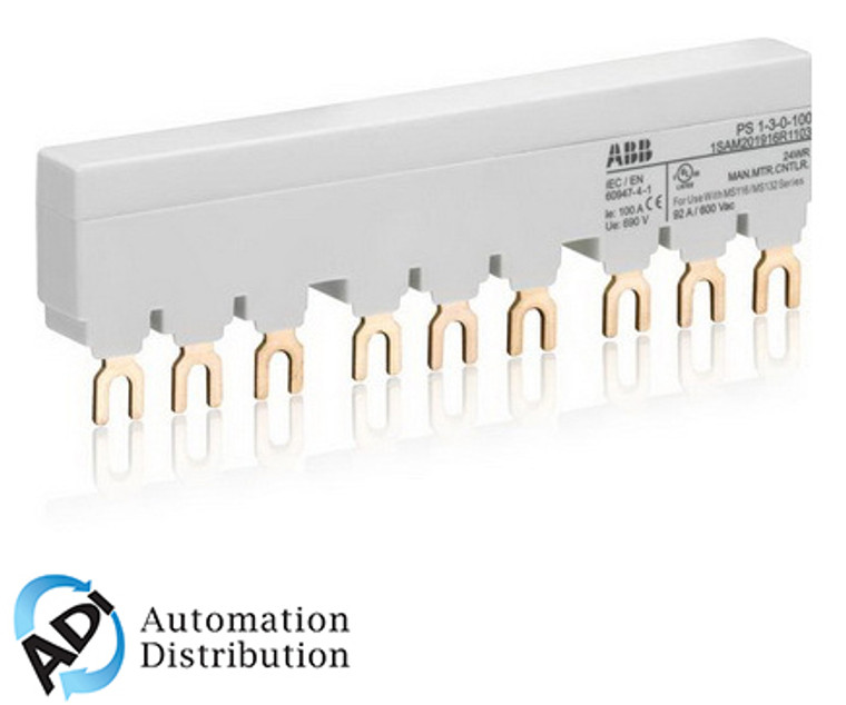 ABB PS1-3-0-100 MS116/132 Busbar - 92A, 3-MMP, No Auxiliary Contacts, Ideal for Manual Motor Starters