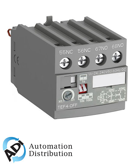 ABB TEF4-OFF Frontal Electronic Timer with Wide Voltage Range and Surge Protection, 0.1-100s Delay, 24-240V AC/DC