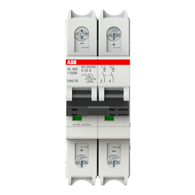 ABB SU202DC-K25 Miniature DC Circuit Breaker, 2-Pole, 25A, UL 489