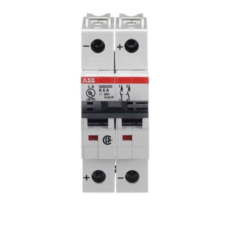 ABB S202UDC-K6 Miniature Circuit Breaker - 2 Pole, 6A, 60 VDC, UL489 Standard, High-Performance Overload and Short Circuit Protection