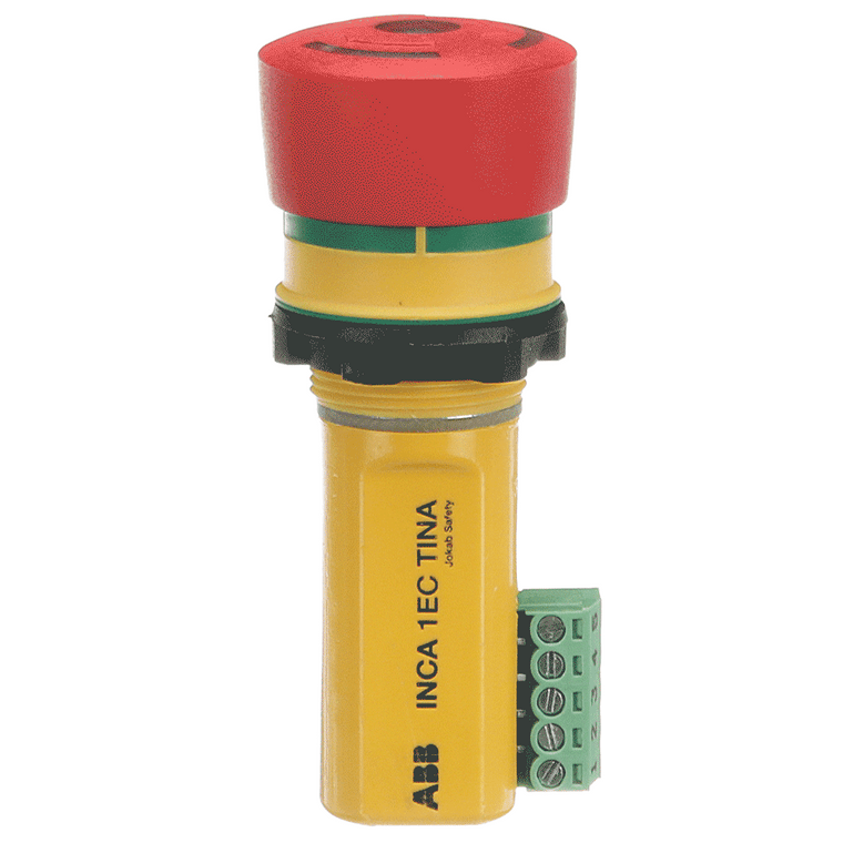 ABB INCA 1 EC TINA Emergency Stop Button with LED Indicator, 22.5mm Panel Mount, DYNlink & StatusBus Compatible