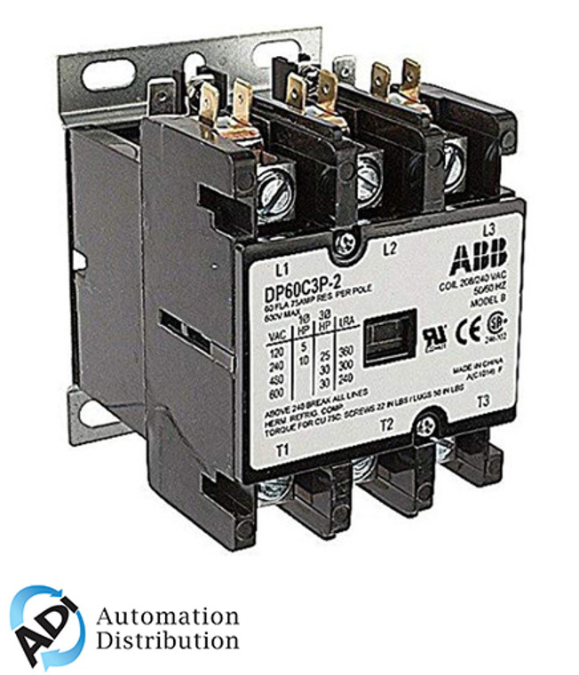 ABB DP60C3P-1 60A 3-Pole Contactor with 120V Coil for Industrial Applications - UL, CSA, IEC Compliant