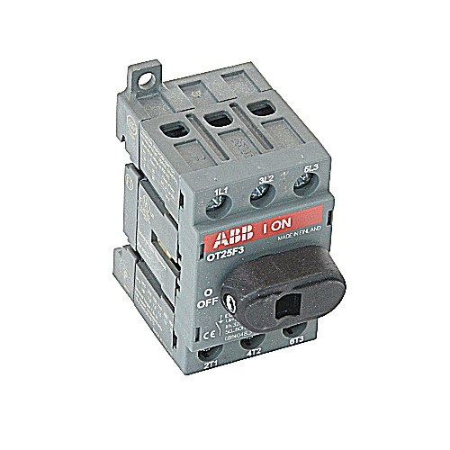 ABB OT25F3 3-Pole 25A Non-Fusible Disconnect Switch - UL508 Compliant, Base Mounted, DIN-Rail Compatible