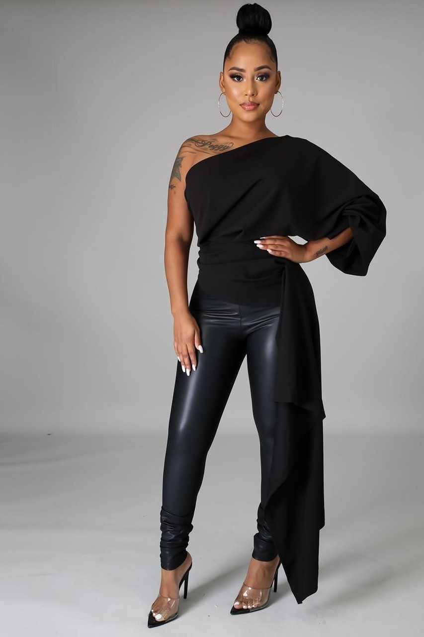 ONE SHOULDER RUFFLE ASYMMETRICAL TOP - High Heels Shoetique