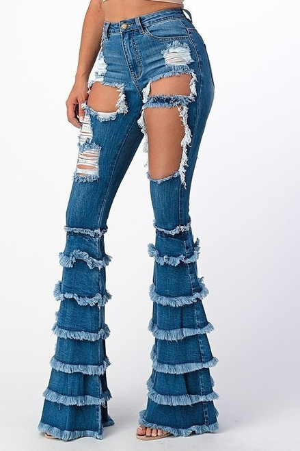 High Rise Denim Ruffle Jeans 