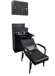 ABS Plastic Extra Wide Shampoo Bowl,mounted on Cabinet with Storage, Upper Towel Cabinet, and Reclining Shampoo Chair B22-BC42-216-TC