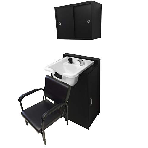 White Plastic Shampoo Bowl in Cabinet Towel, Reclining Chair Shampoo and Towel Cabinet MSR-W11-FC-TC-216