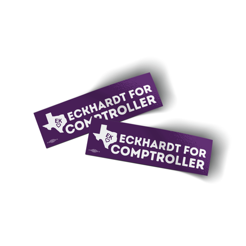 Eckhardt For Comptroller - Purple (8.25" x 2.5" Vinyl Sticker -- Pack of Two!)