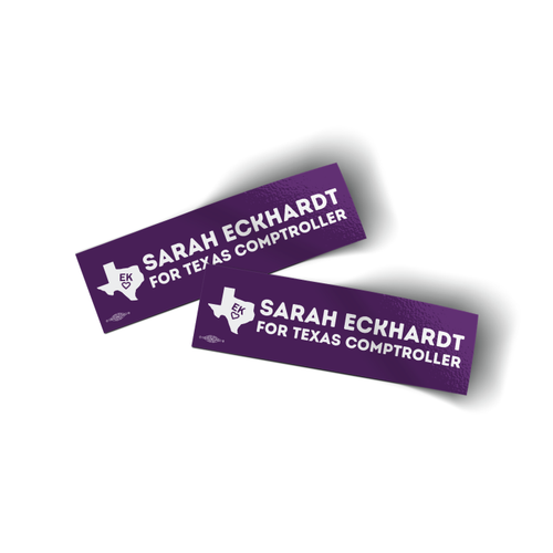 Sarah Eckhardt For Comptroller - Purple (8.25" x 2.5" Vinyl Sticker -- Pack of Two!)