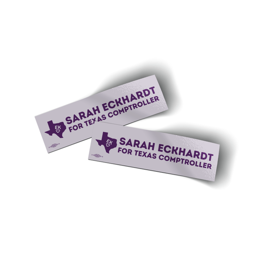 Sarah Eckhardt For Comptroller - Lavender (8.25" x 2.5" Vinyl Sticker -- Pack of Two!)