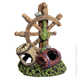 Aqua One Ornament Twin Barrel with Ship Wheel Aqua One Ornament Twin Barrel with Ship Wheel
