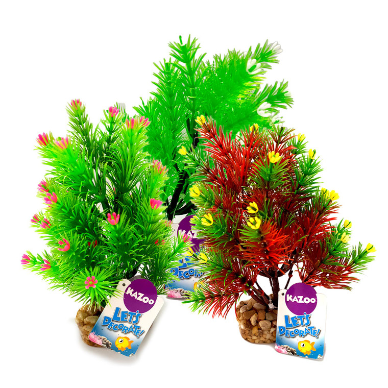 Kazoo Plastic Plant Pine Leaf with Flower Assorted Medium 20cm