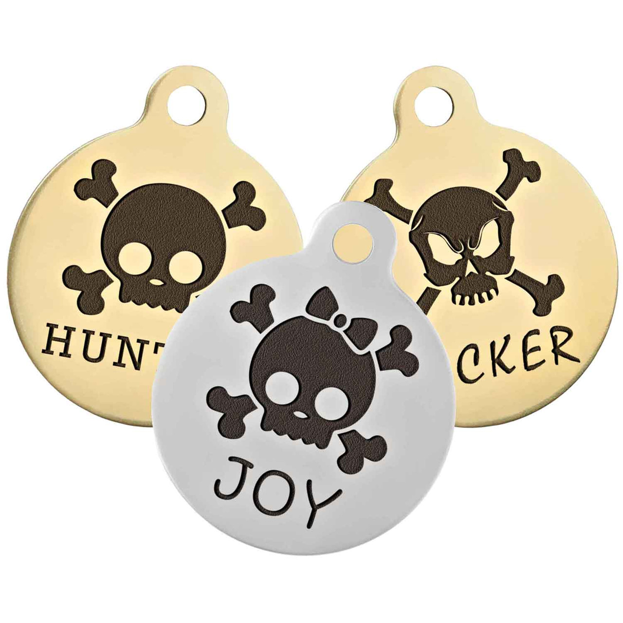 Skull Design Dog ID Tag | Stainless Steel or Brass | dogIDs