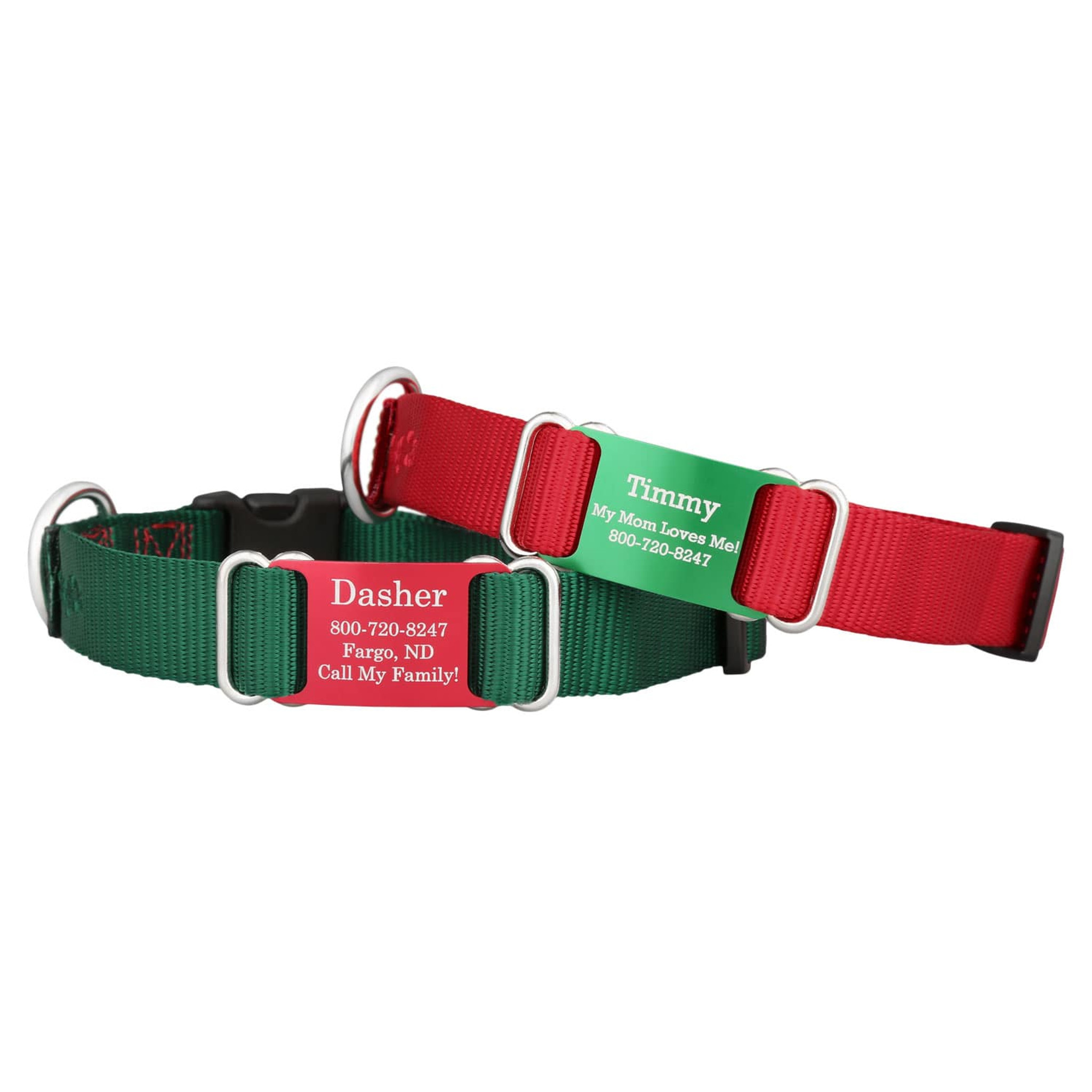 Small/medium pet collar in green and red fabric