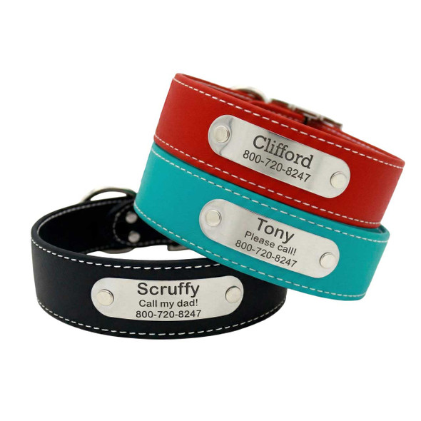 Extra Wide Stitched Waterproof Dog Collars with Personalized Nameplate dogIDs
