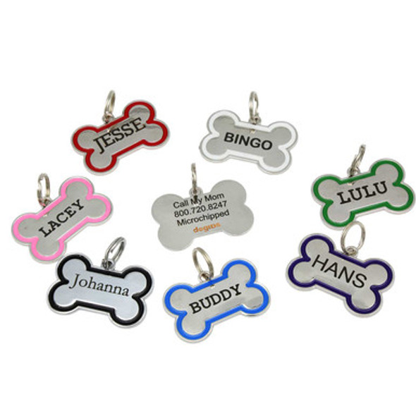Shiny Bone Dog ID Tags with Colored Border Group dogIDs Shiny Bone Dog ID Tags with Colored Border Group dogIDs