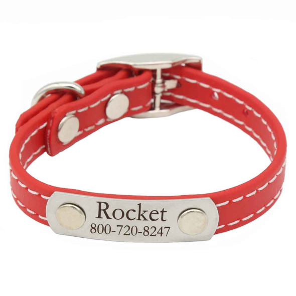 dogIDs narrow stitched collar with nameplate - Red