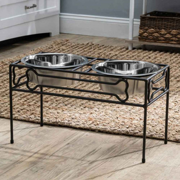 Bone Box Double Diner Elevated Dog Bowls in Home Bone Box Double Diner Elevated Dog Bowls in Home
