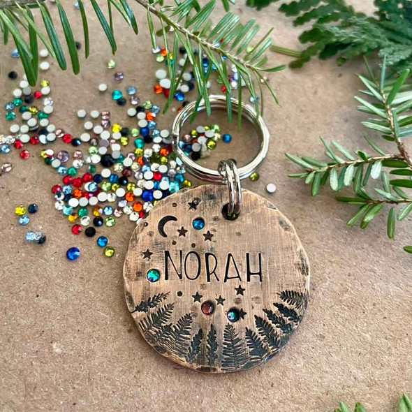 Crystal Northern Lights Pet Tag in Weathered Bronze Norah dogIDs