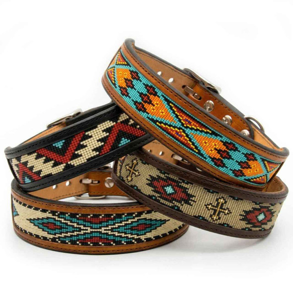 Hermann Oak Leather Southwest Beaded Dog Collar Designs