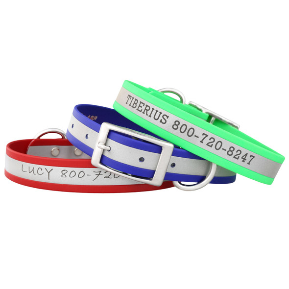 Engraved Reflective Waterproof Soft Grip Dog Collar Group