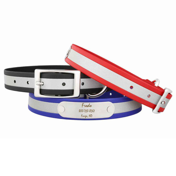 Reflective Waterproof Soft Grip Dog Collars with Nameplates