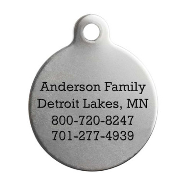 Backside of Not All Who Wander Are Lost Dog ID Tag Backside of Not All Who Wander Are Lost Dog ID Tag