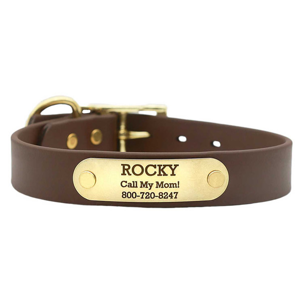 Waterproof Standard NamePlate Collar with Brass Hardware Brown