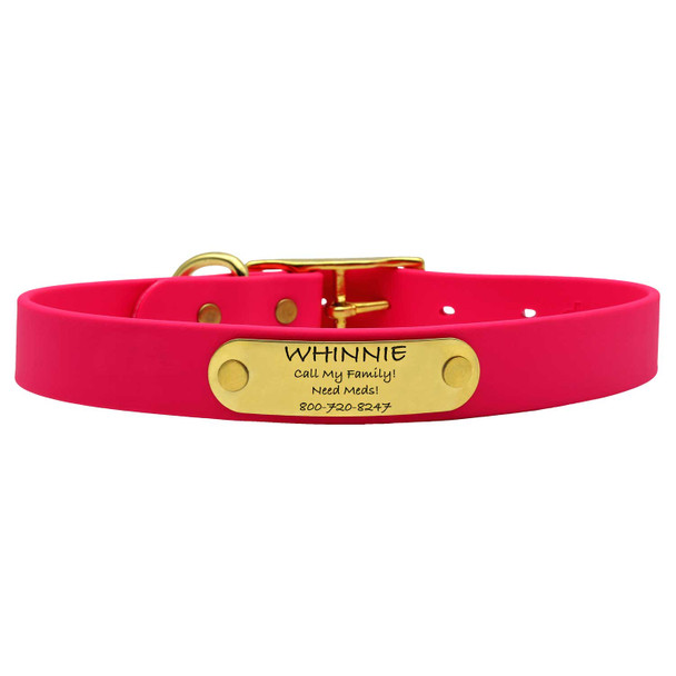 Waterproof Standard NamePlate Collar with Brass Hardware Magenta