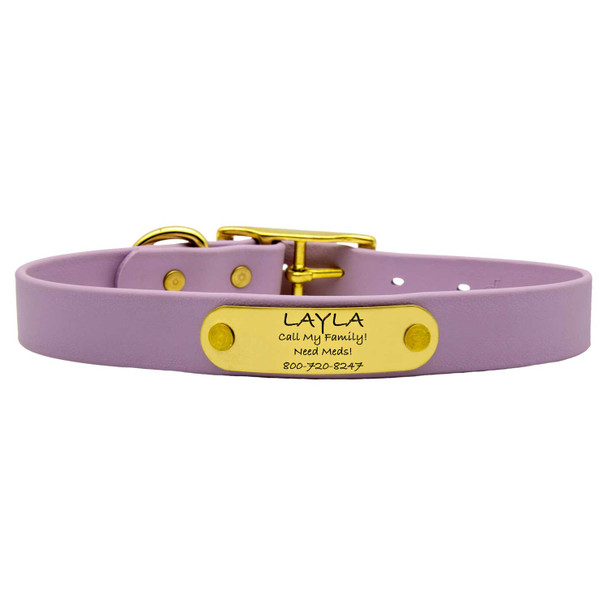 Waterproof Standard NamePlate Collar with Brass Hardware Lavender