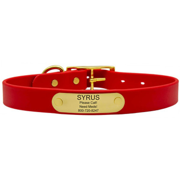 Waterproof Standard NamePlate Collar with Brass Hardware Red Waterproof Standard NamePlate Collar with Brass Hardware Red