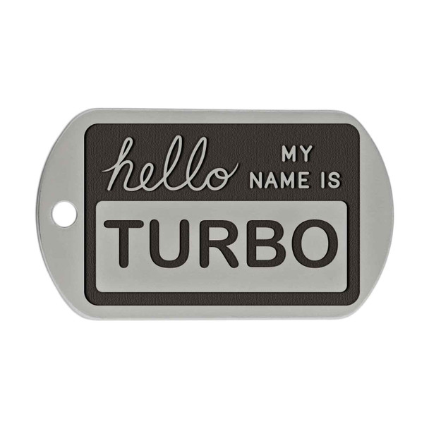 Hello My Name Is Dog Tag Cursive Text Stainless Steel