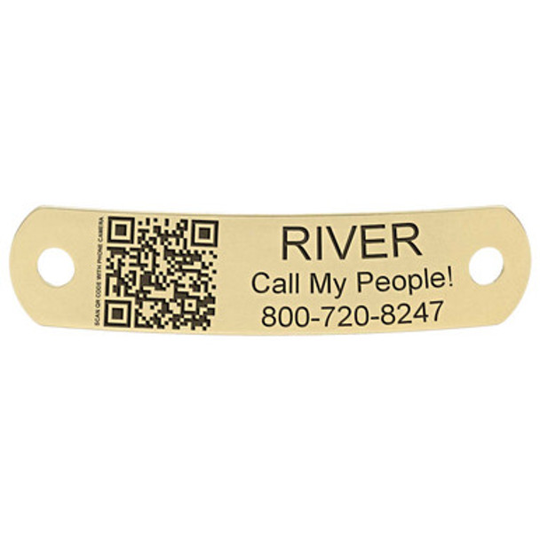 QR Code Rivet-On Dog Collar Name Plate Solid Brass Medium