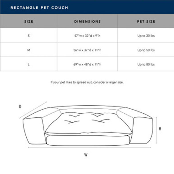 Microfiber Rectangle Pet Couch Sizing Guide