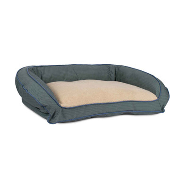 Checkered Wave Bolster Dog Bed Green Angled