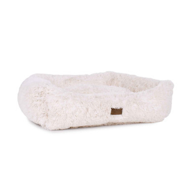 Faux Fur Teddy Bear Dog Bed White Angled