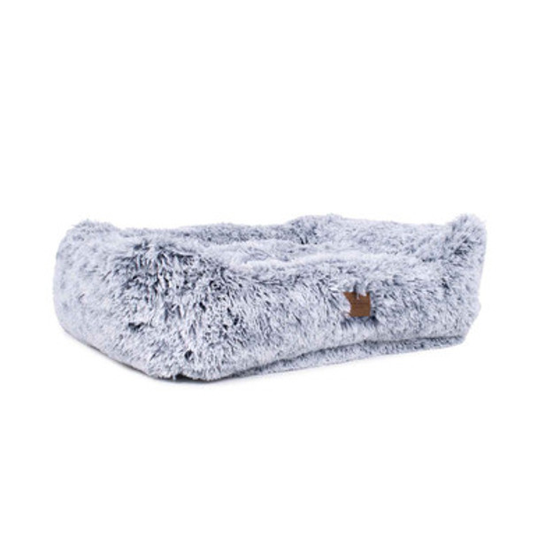 Faux Fur Teddy Bear Dog Bed Gray Angled